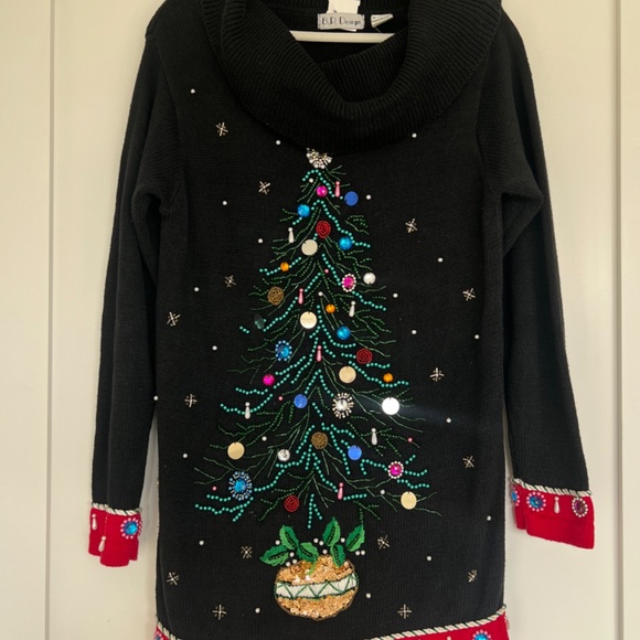 Vintage B.P. Design Christmas Tree Sweater Size S Sequined Jeweled Embellished - Picture 2 of 7